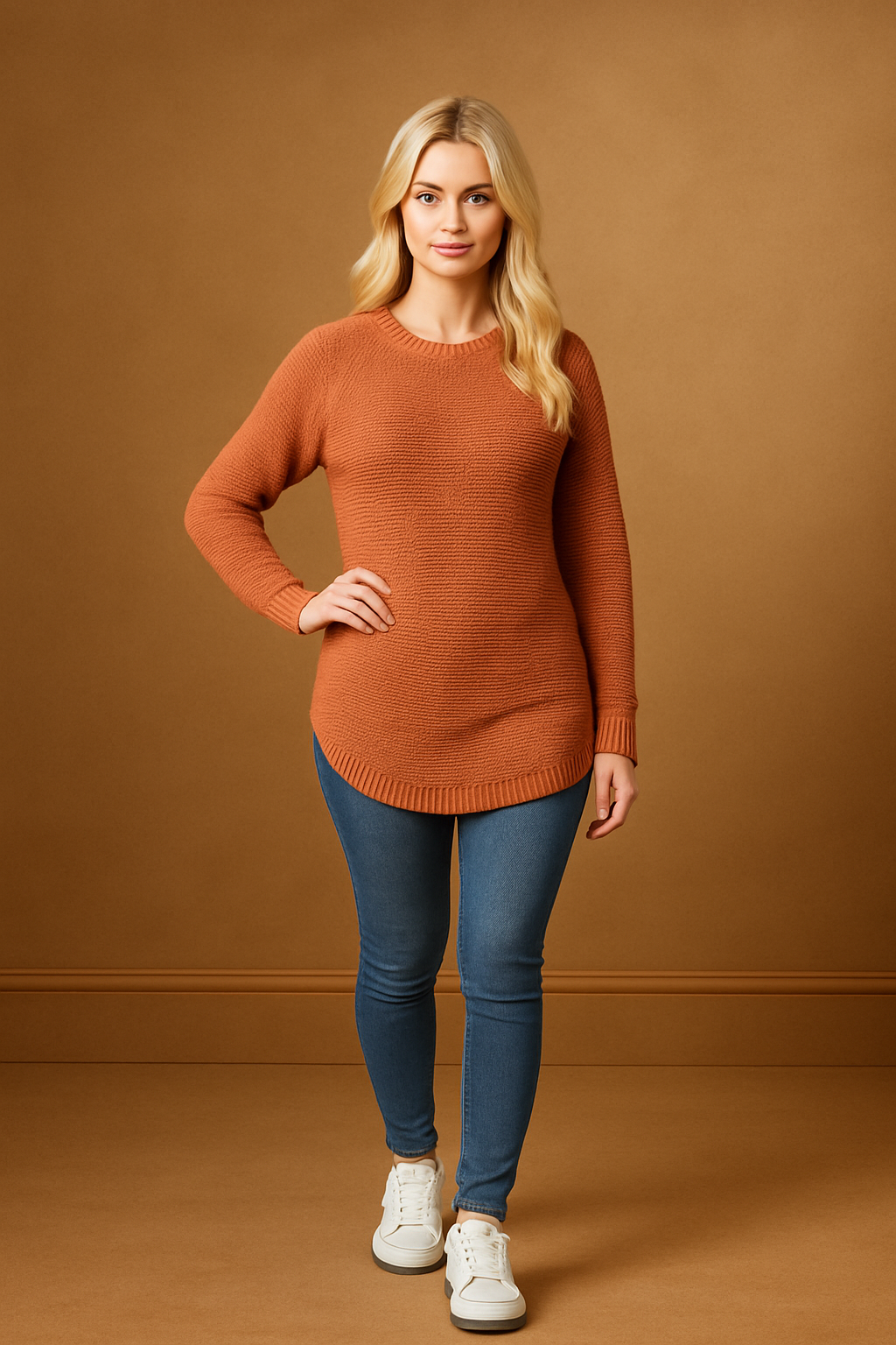 Chunky Lurex Knit Boat Hem Longline Pullover