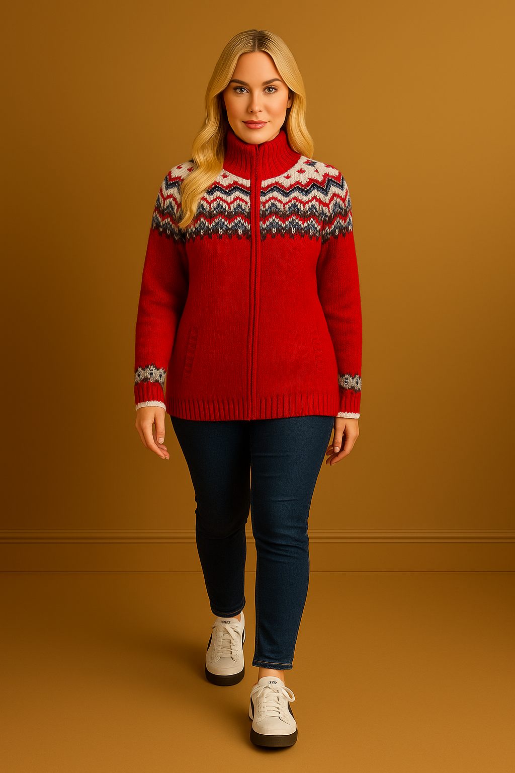 Tiara Fair İsle Print Thick Knitted Full Zip Cardigan