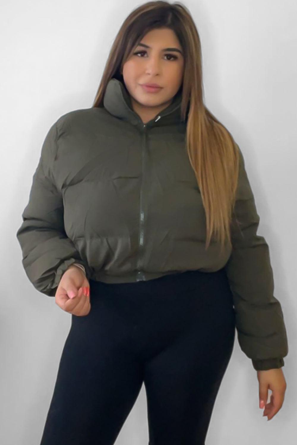 Cropped High Neck Puffer Jacket-SinglePrice