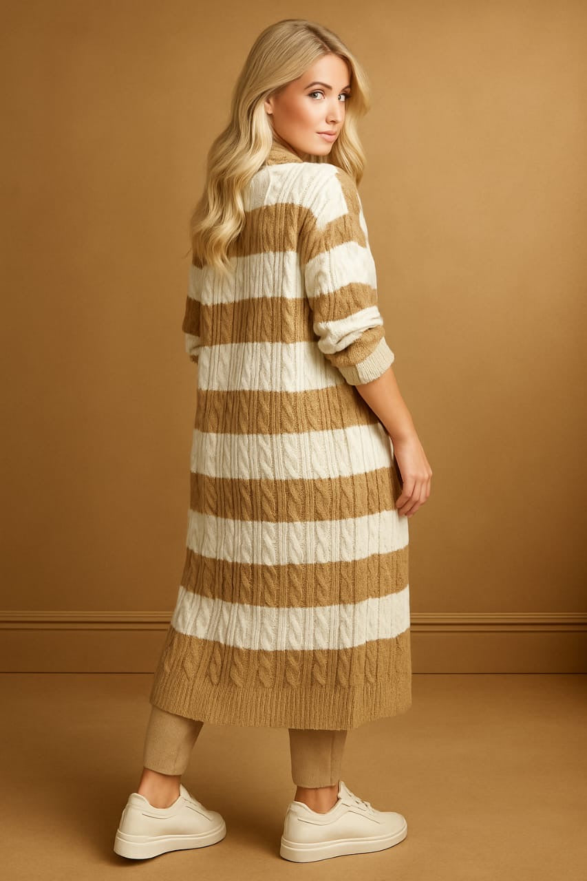 Soft Stripy Knit Midi Cardigan