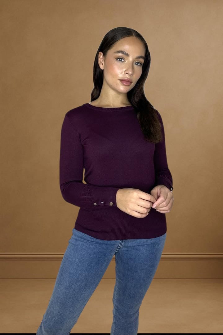 Viscose Blend Long Button Sleeve Basic Sweater