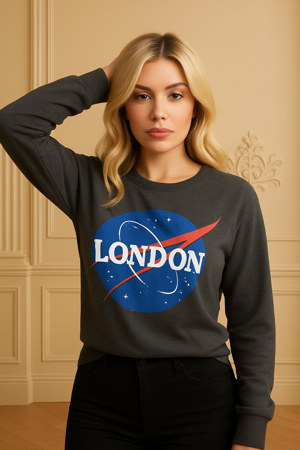 Grey London Galaxy Print Cropped Sweatshirt