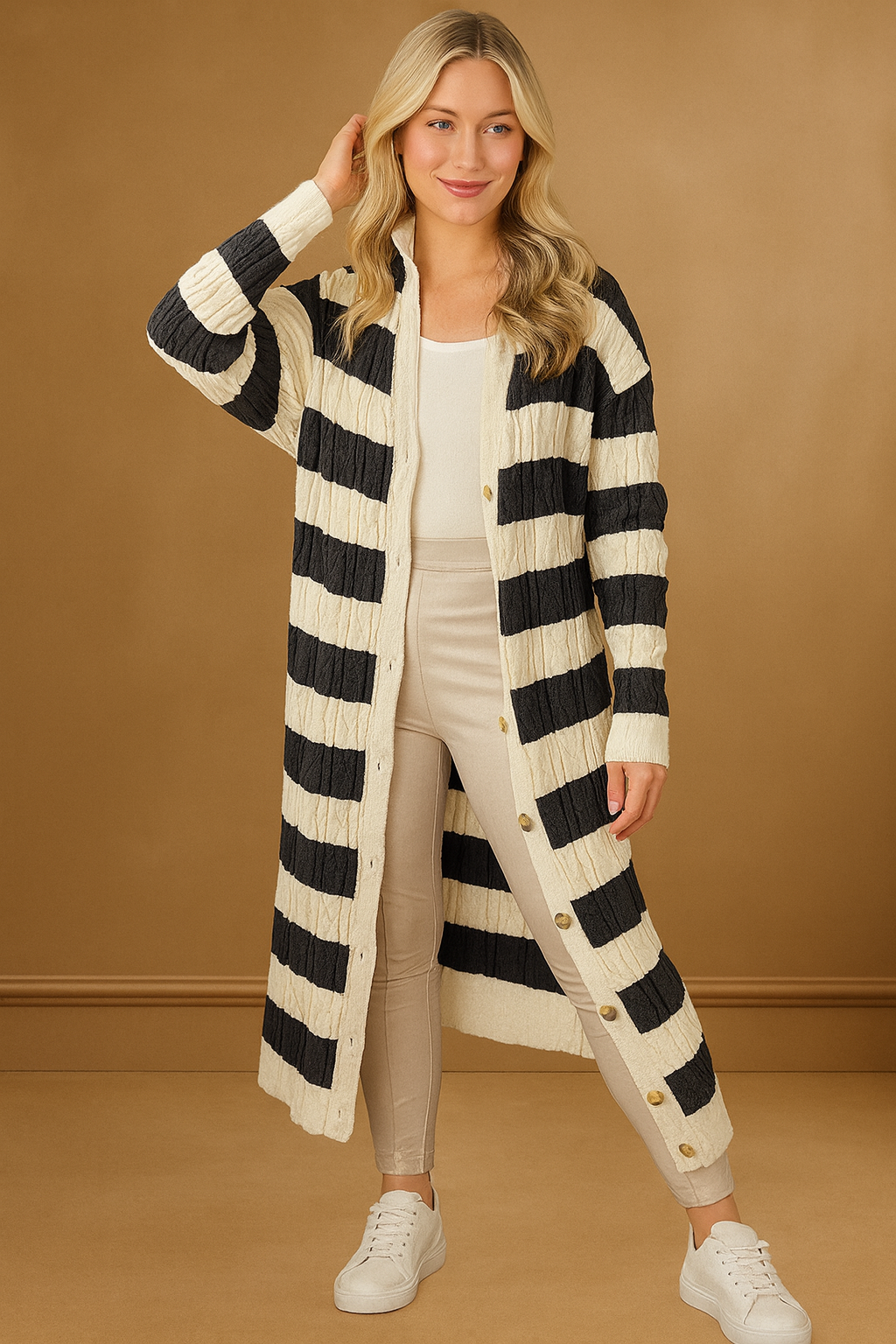 Soft Stripy Knit Midi Cardigan