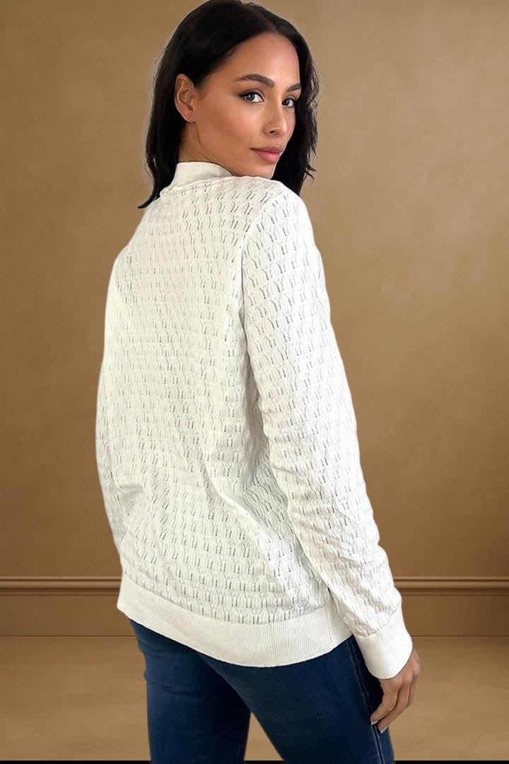 Mock High Neck Patterned Knit Pullover