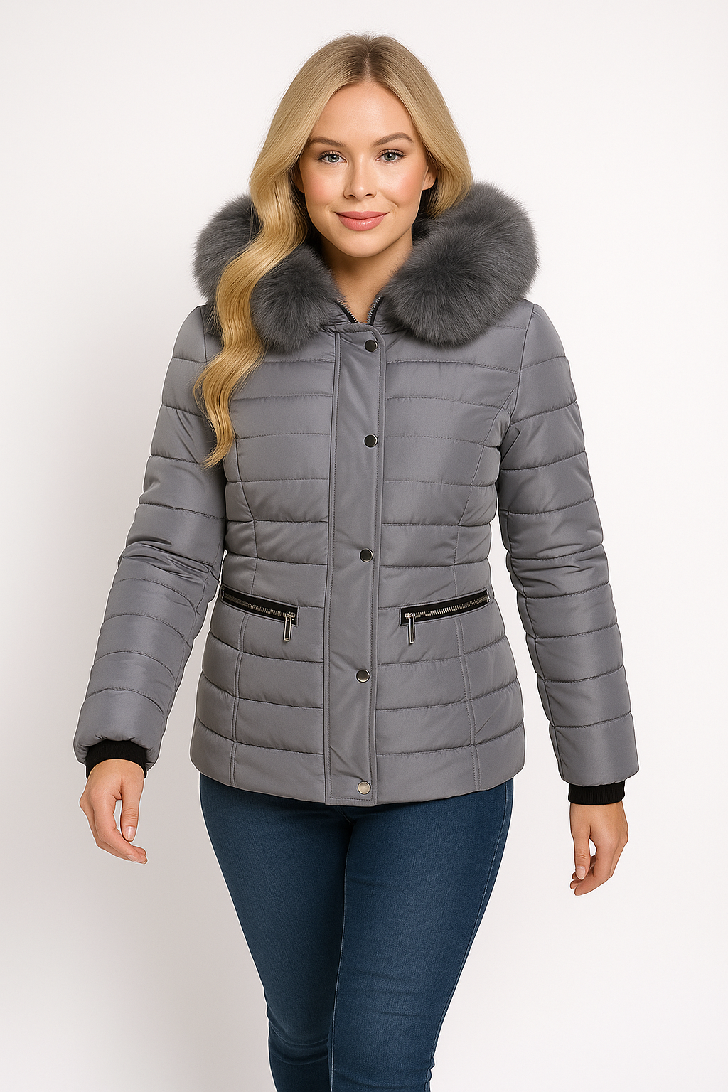 Faux Fur Trimmed Hoodie Belted And Quilted Winter Jacket