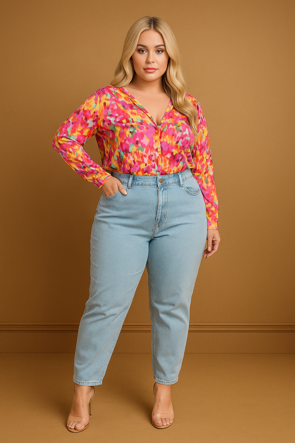 Elastic Back High Waist Casual Jeans