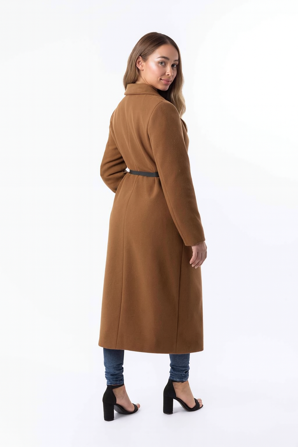 Loose Fit Circle Belt Soft Long Button Down A-Line Lapel Coat