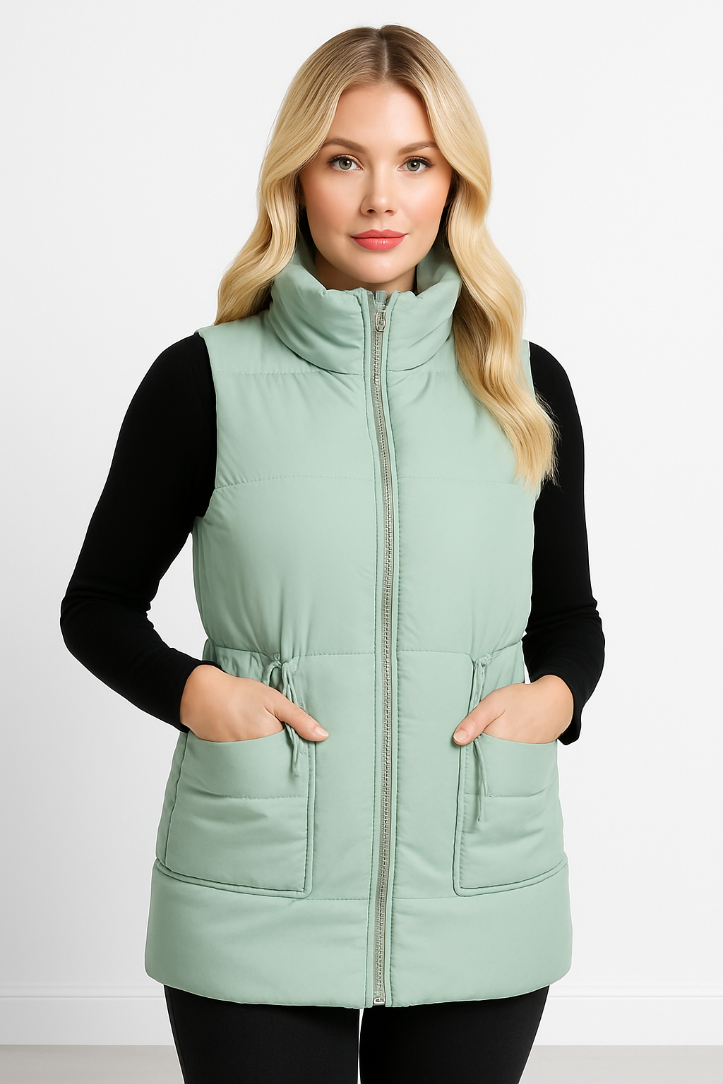 High Neck Pocketed Front Medium Puffer Gilet