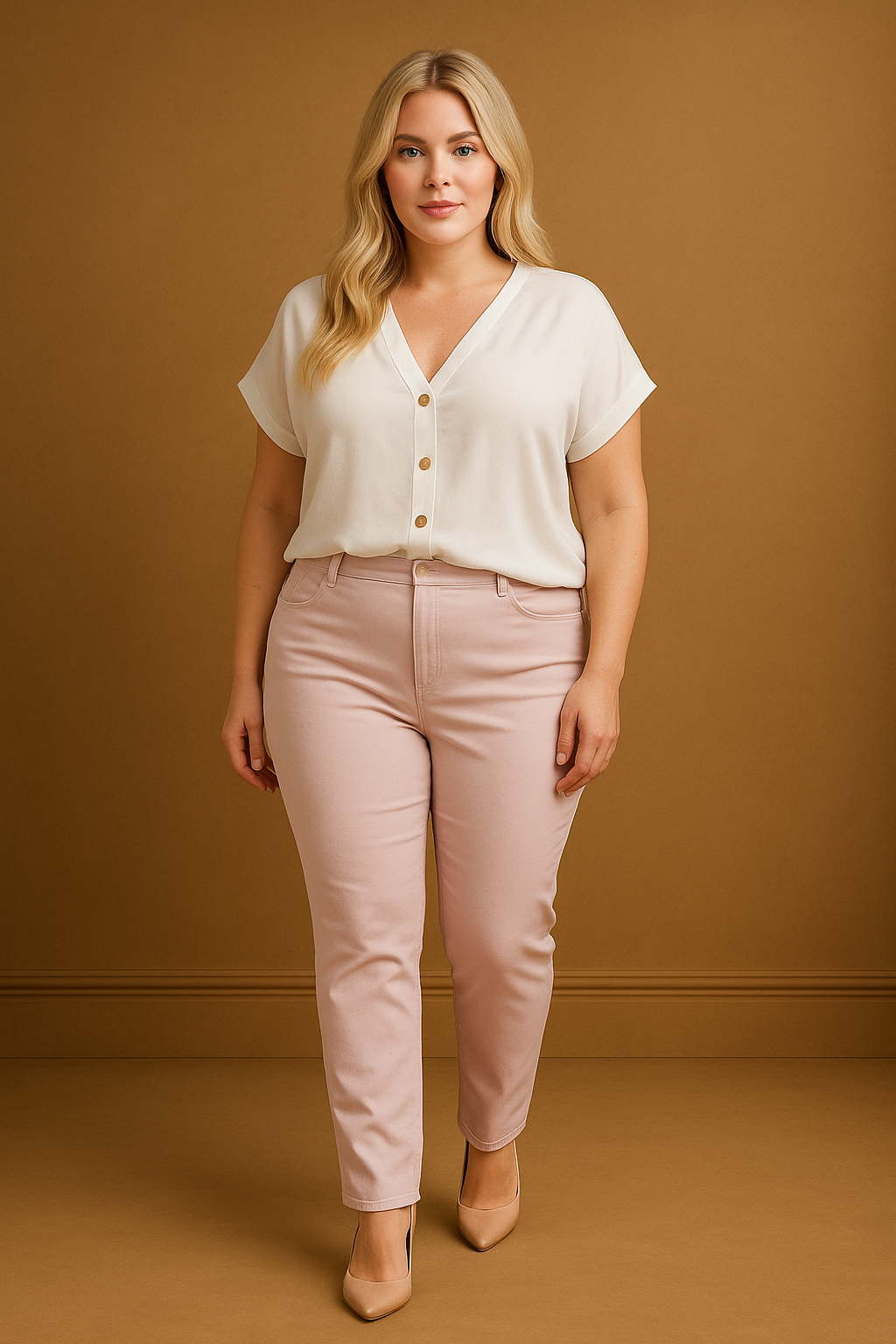 Baby Pink Stretchy Straight Leg Jeans