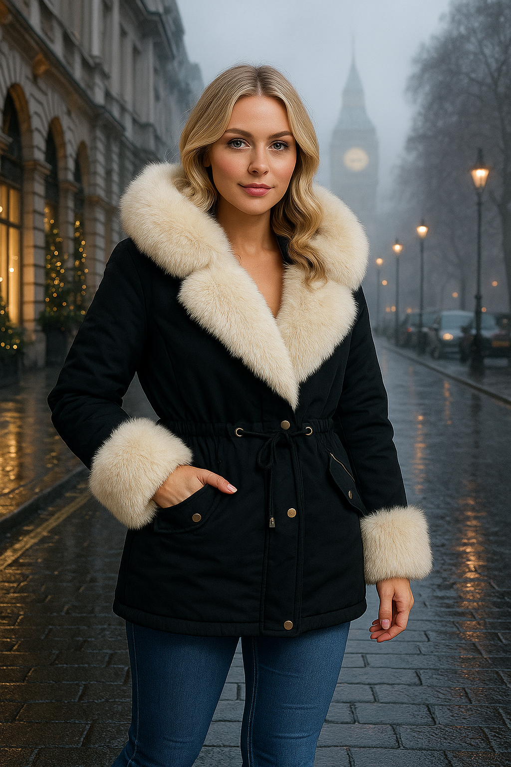 Faux Fur Detachable Fully Lined Versatile Hooded Winter Jacket