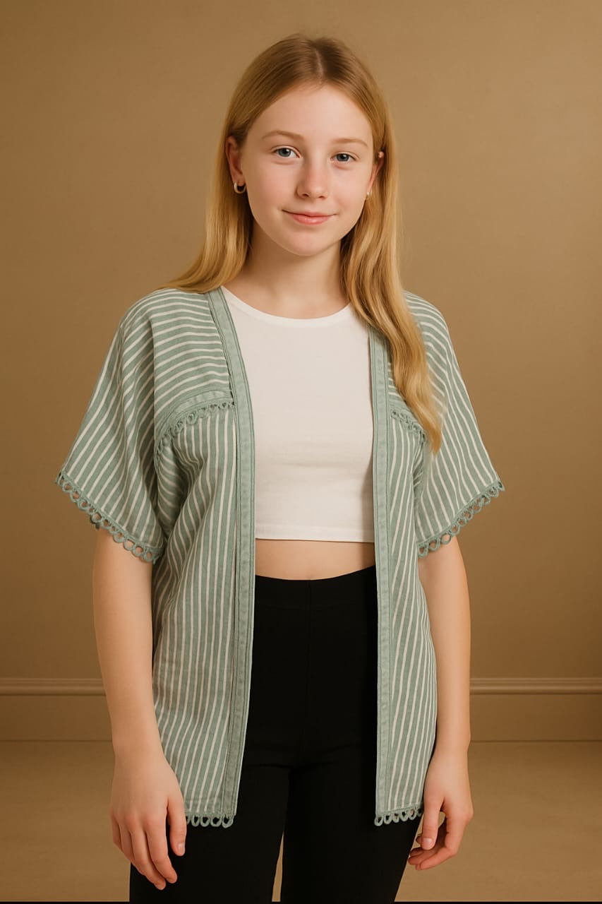 Stripy Crochet Hem Blouse