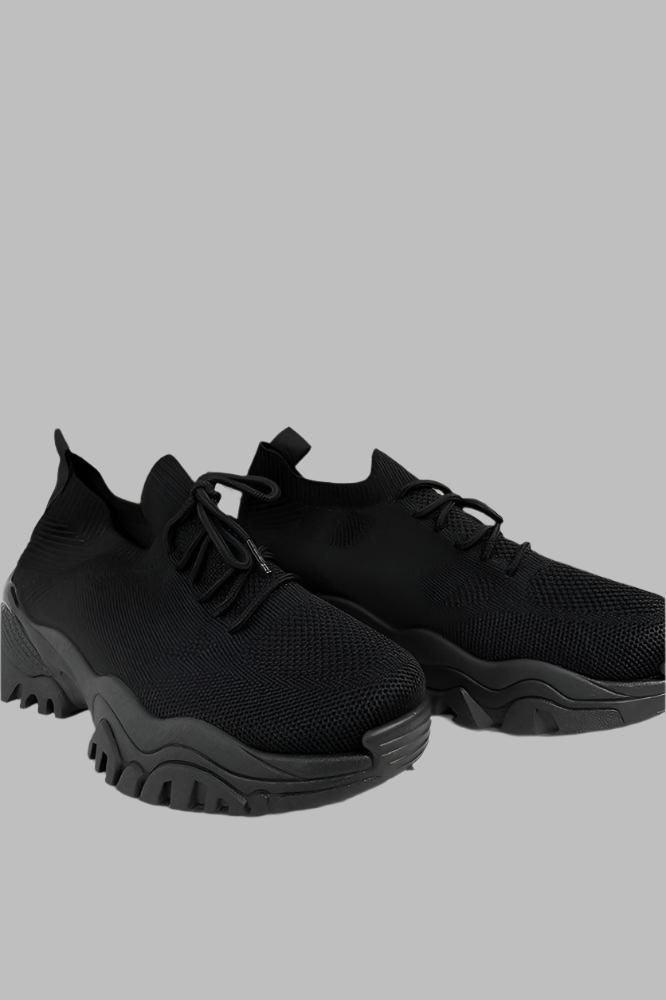 All Black Polyester Trainers-SinglePrice