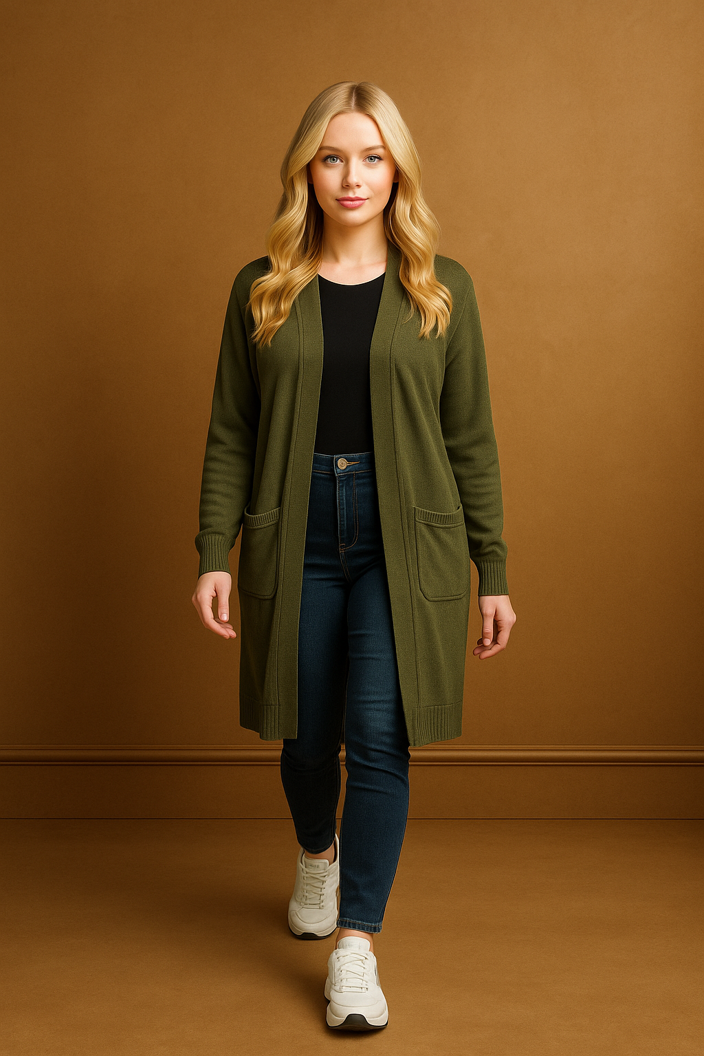 Flat Knit Front Pocket Open Longline Cardigan