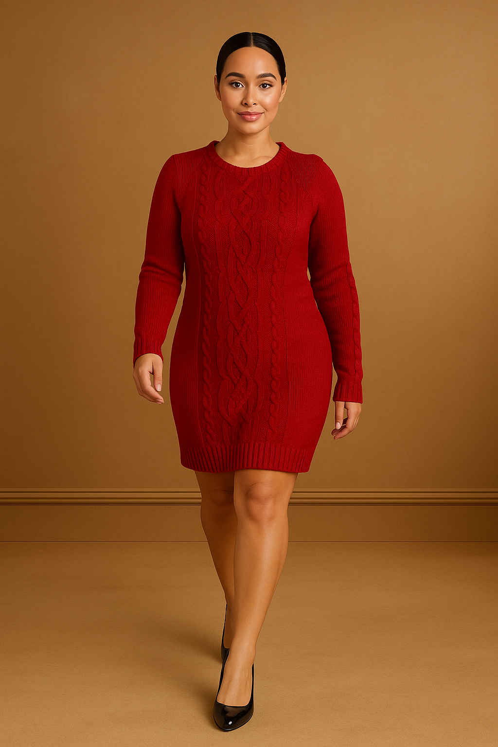 Crew Neck Cable Knit Acrylic Jumper Dress