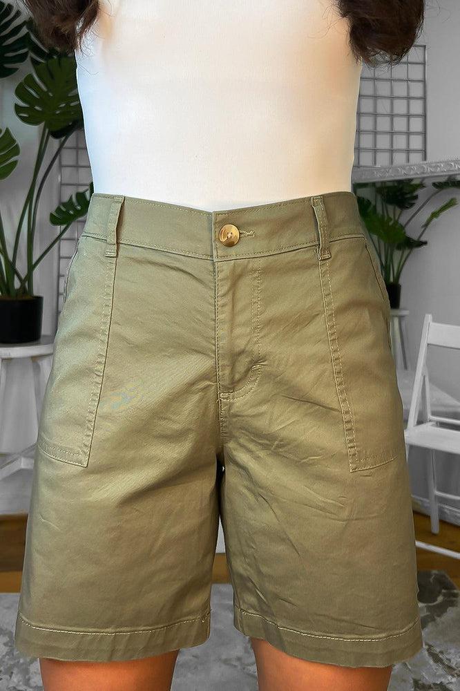 Olive Khaki Cotton Utility Shorts-SinglePrice