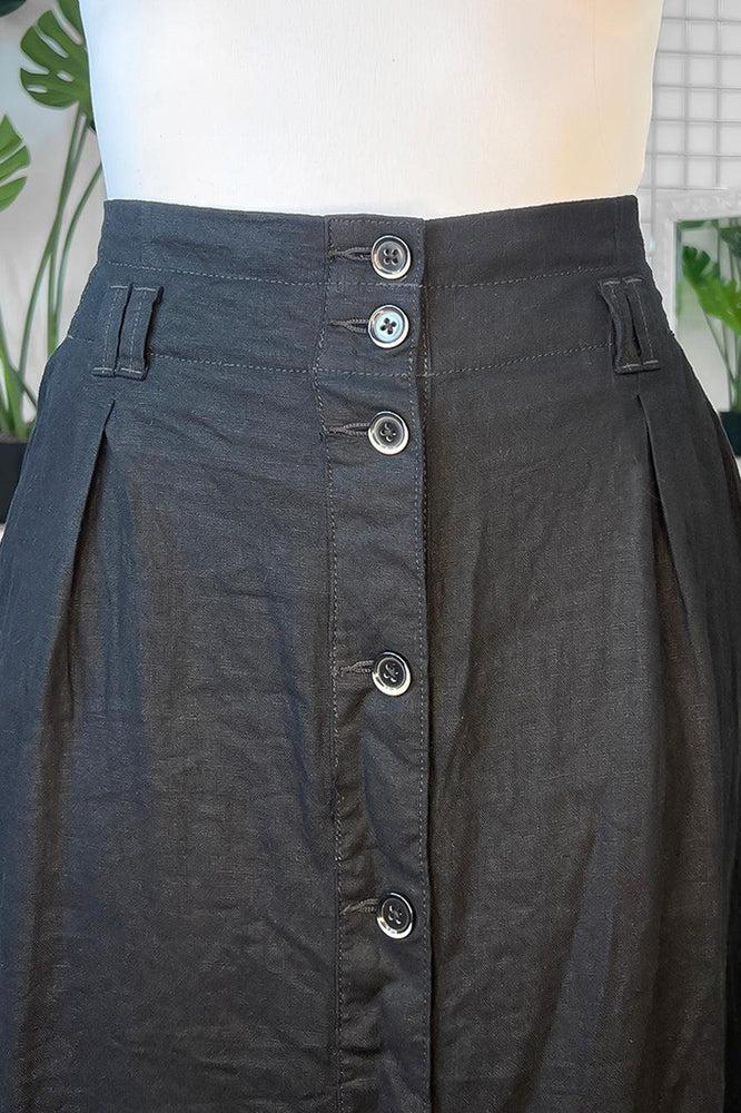 Linen Blend Buttoned Down Midi Skirt-SinglePrice