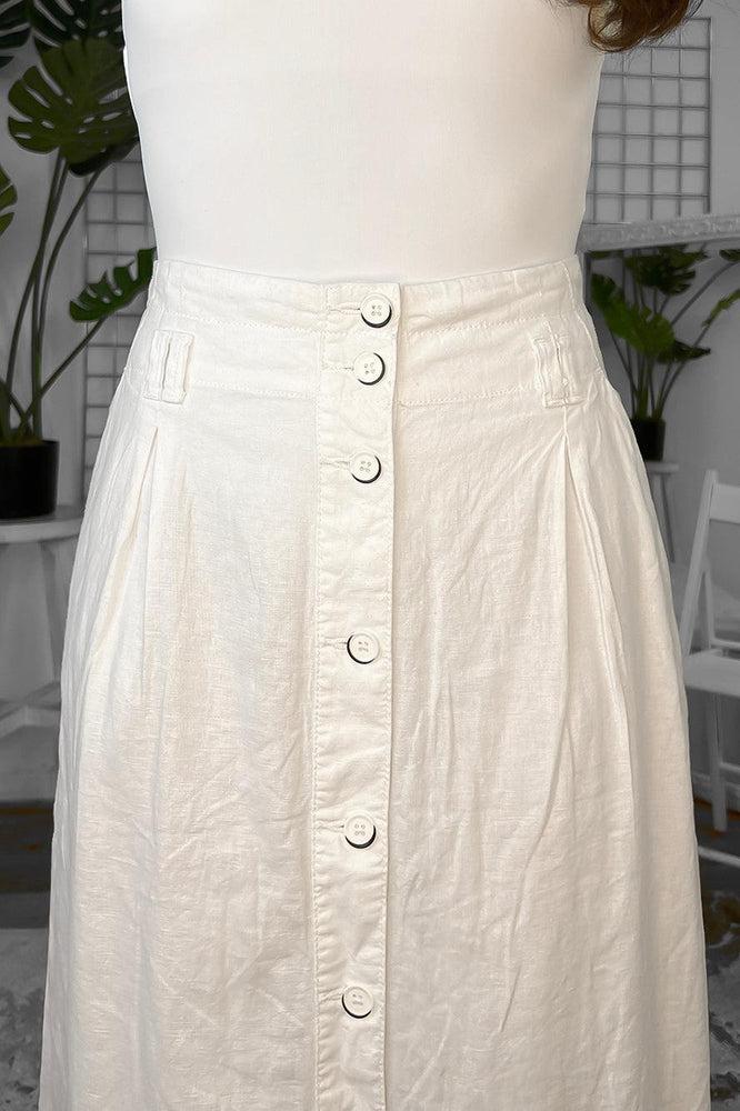Linen Blend Buttoned Down Midi Skirt-SinglePrice