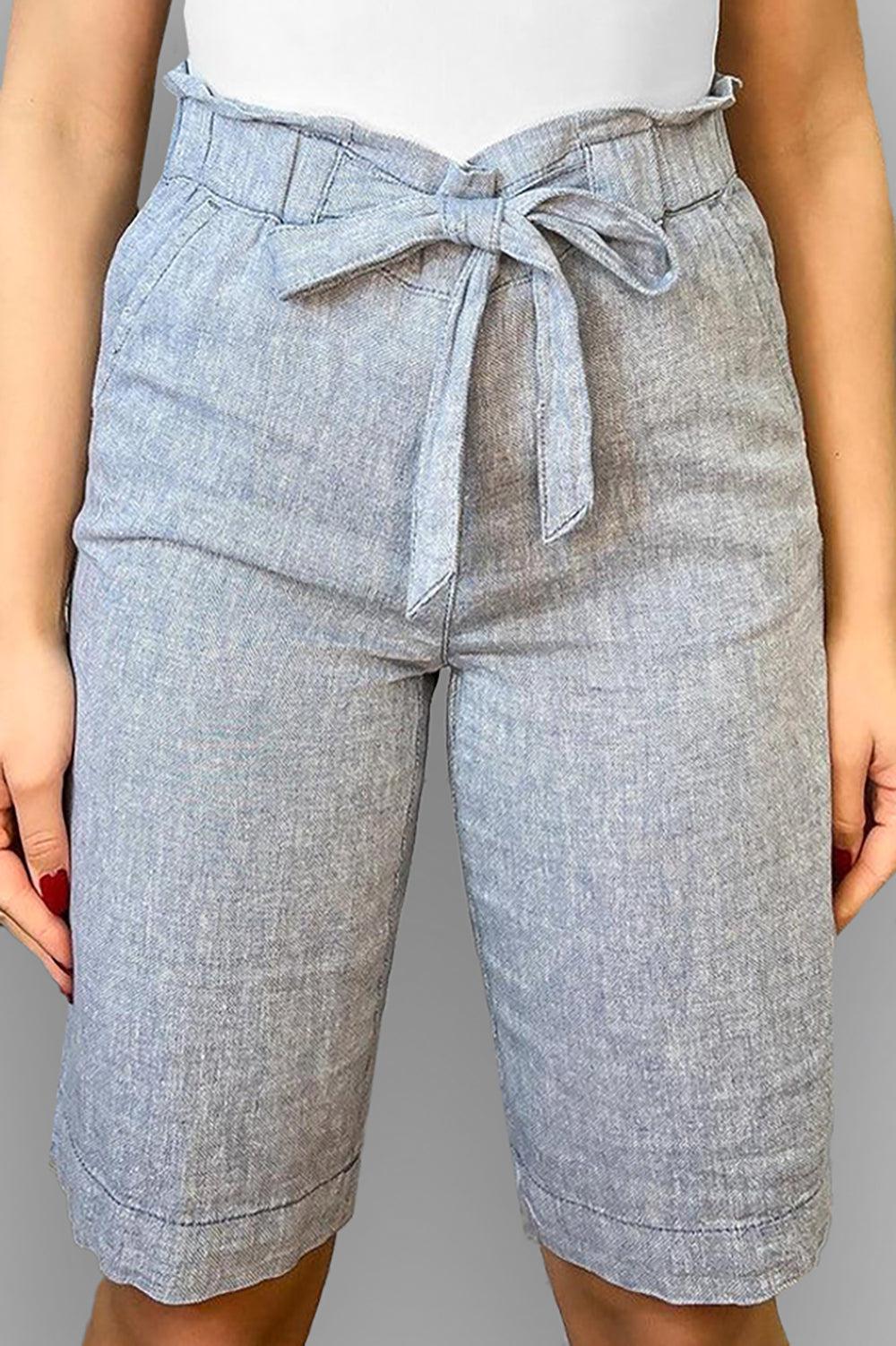 Linen Blend Paper Bag Waist Smart Shorts