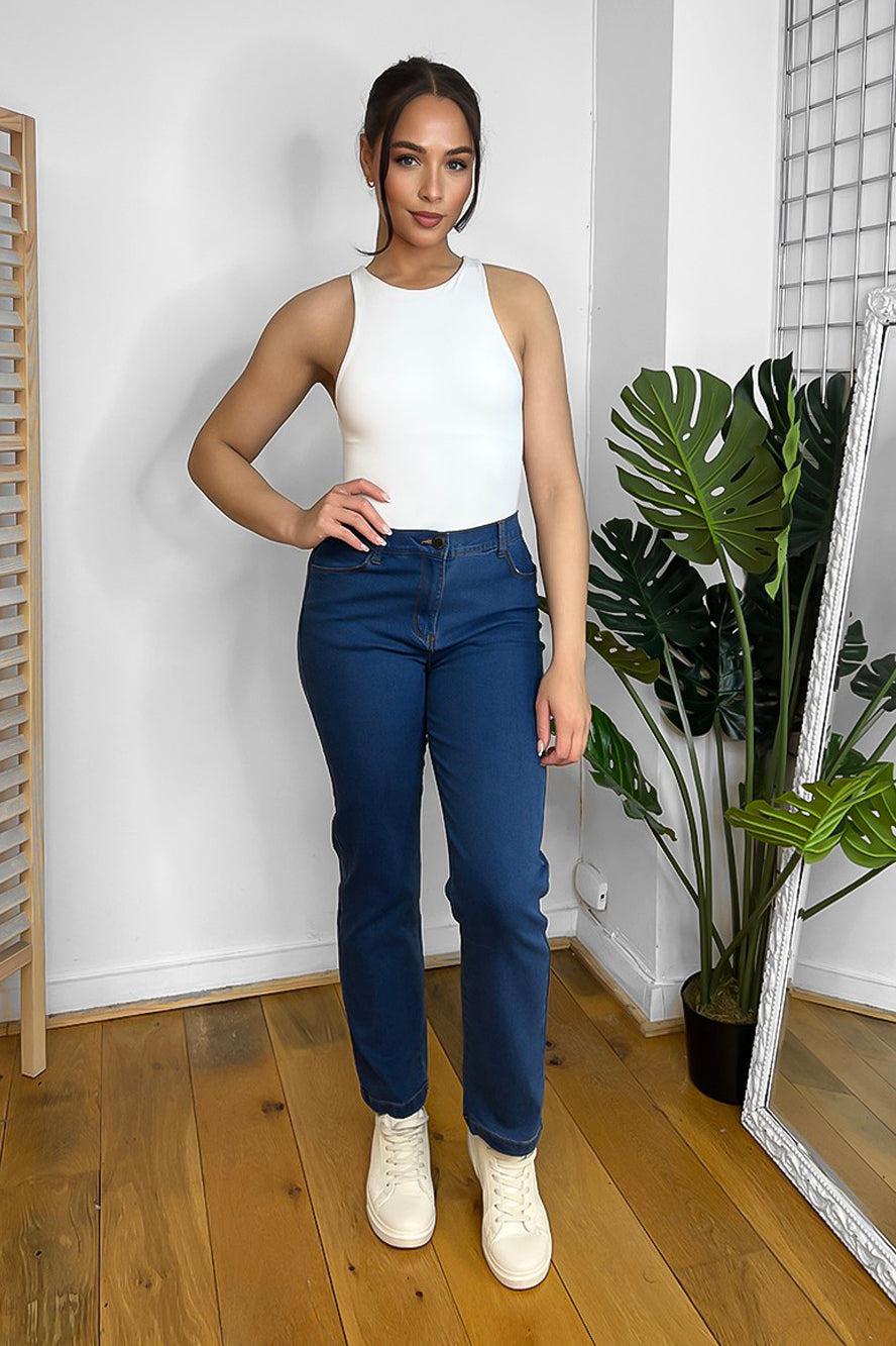 Cotton Blend Denim Cropped Tube Leg Jeans-SinglePrice