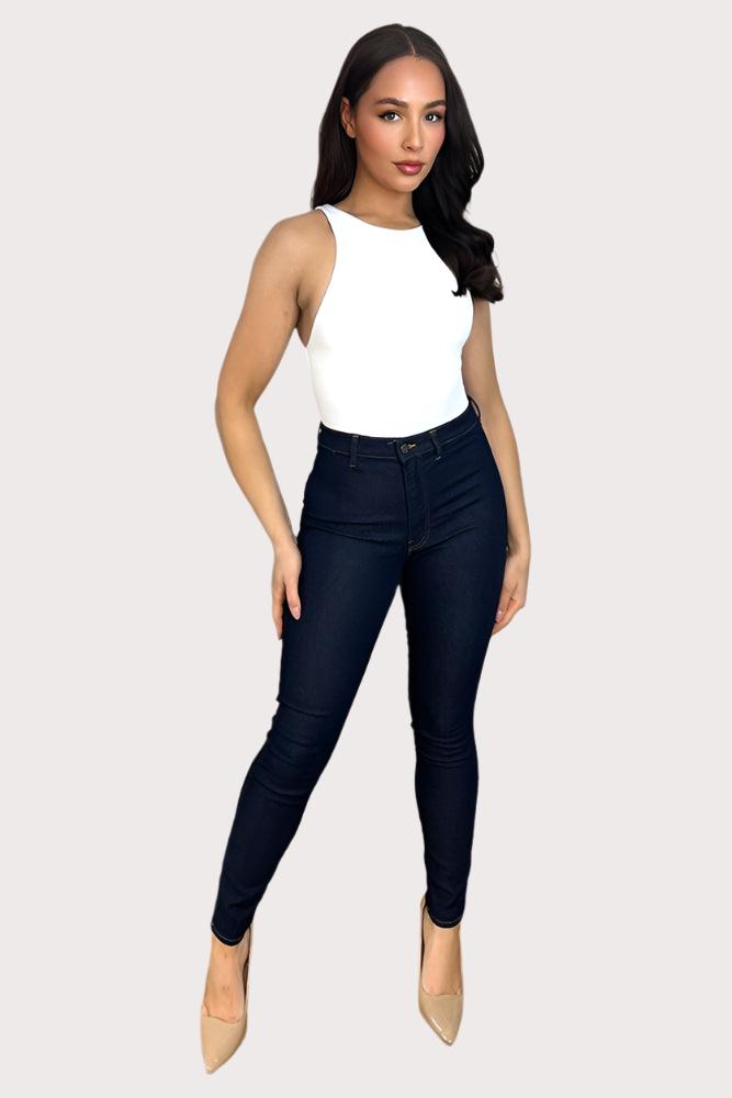 Navy Yellow Stitch Cotton Blend Jeans-SinglePrice