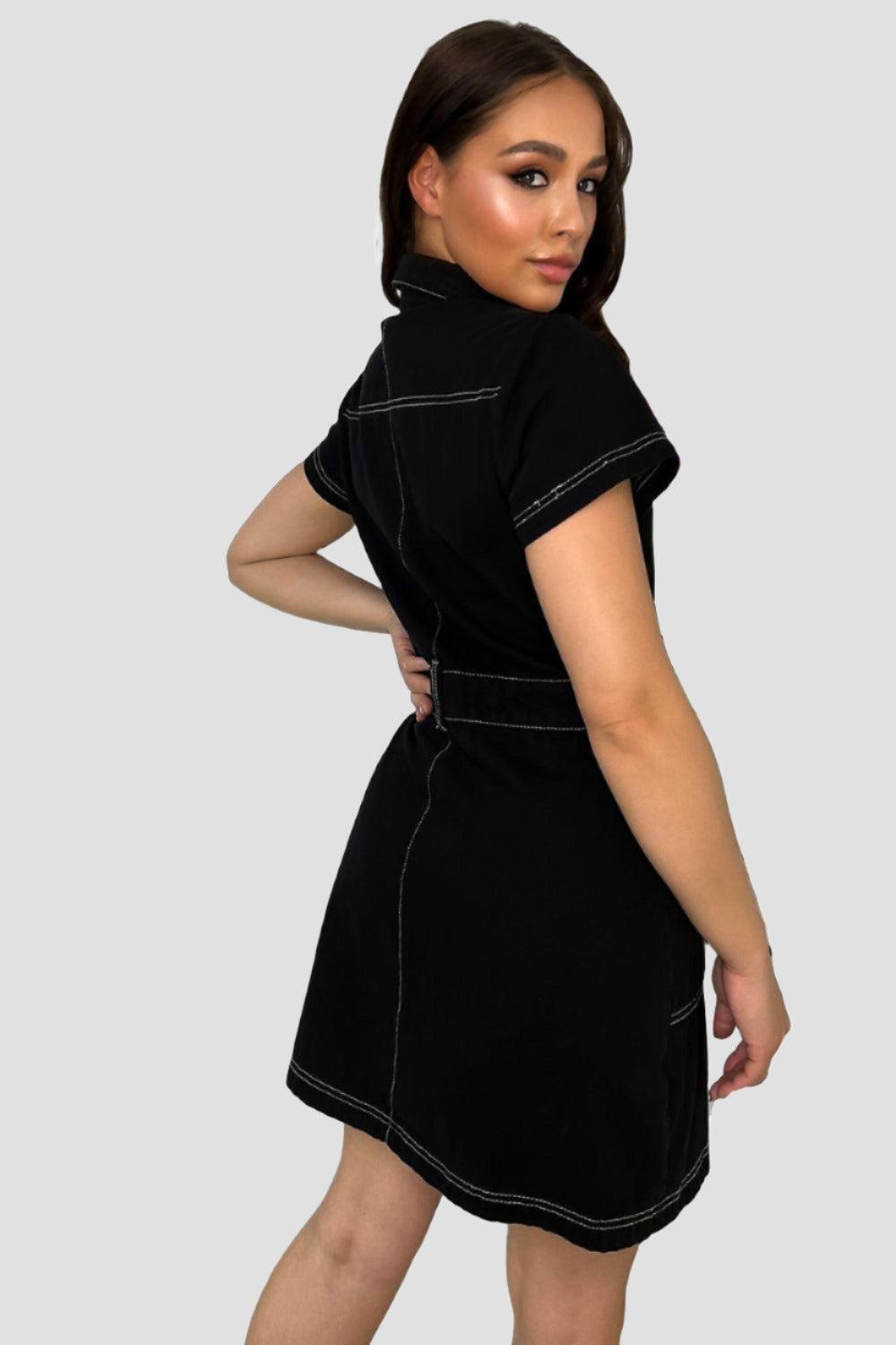 Popper Buttons Front Light Denim Dress-SinglePrice