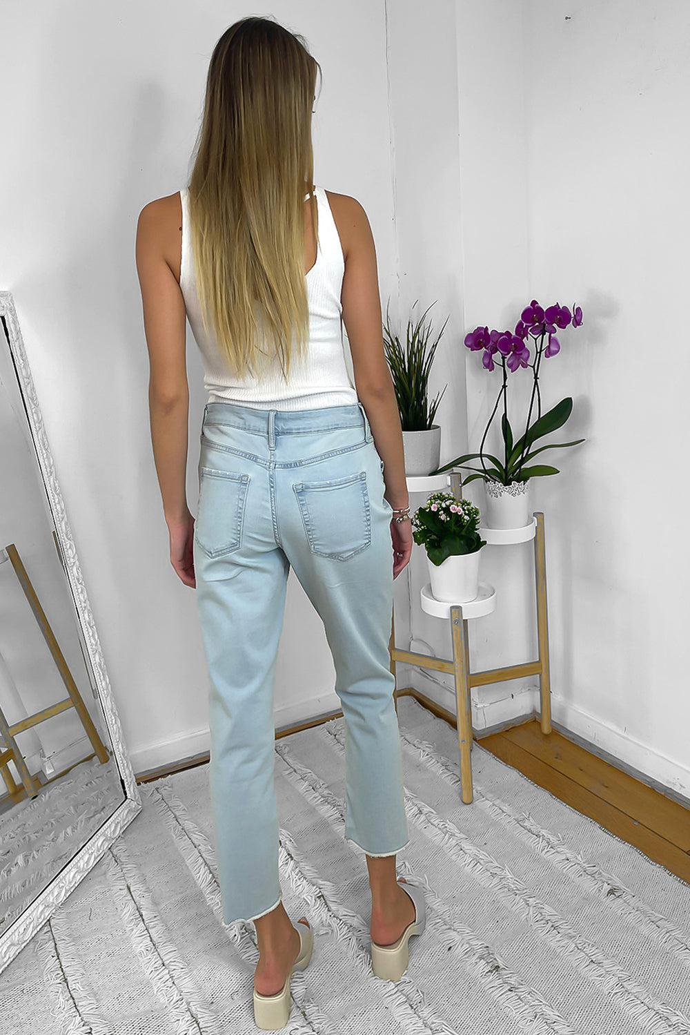 Sky Blue Raw Cropped Hem Jeans-SinglePrice