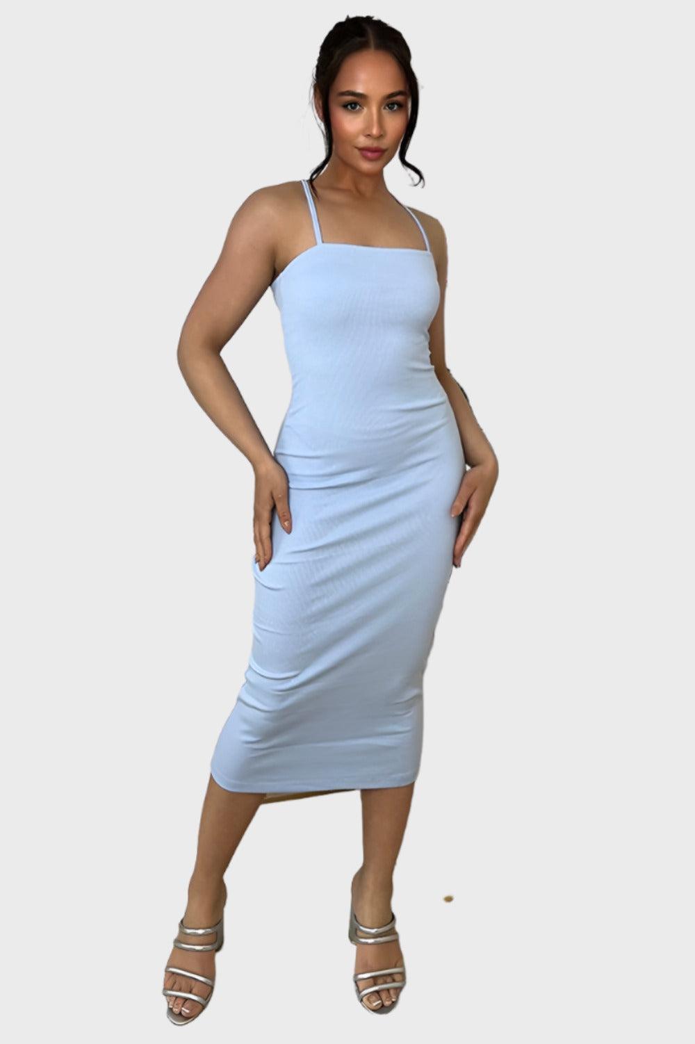 Cotton Blend Spaghetti Straps Midi Dress-SinglePrice
