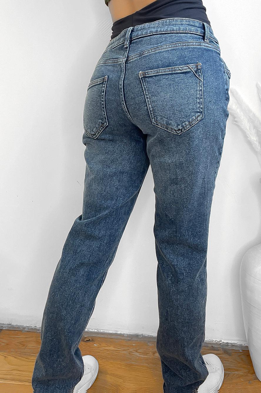 Blue Boiled Denim Effect Bump Cover Maternity Jeans-SinglePrice