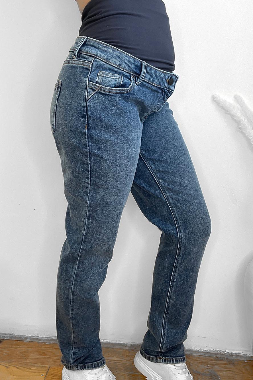 Blue Boiled Denim Effect Bump Cover Maternity Jeans-SinglePrice