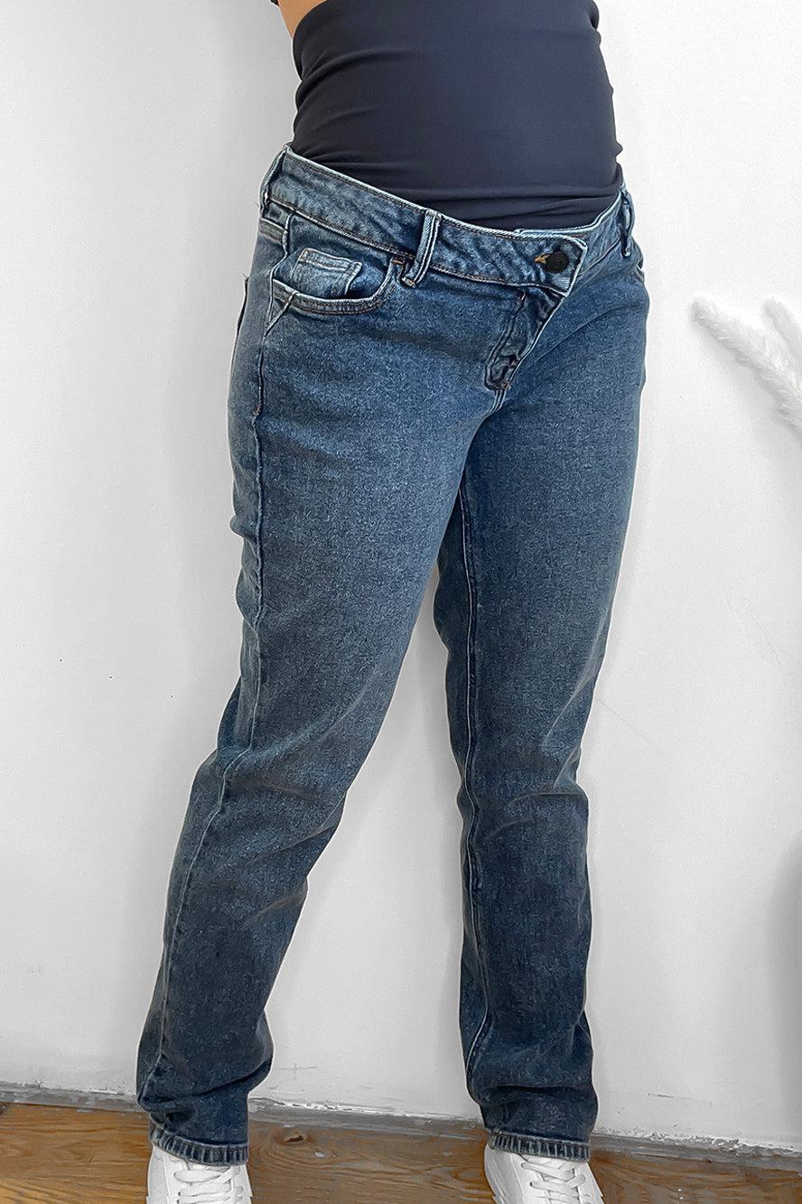 Blue Boiled Denim Effect Bump Cover Maternity Jeans-SinglePrice