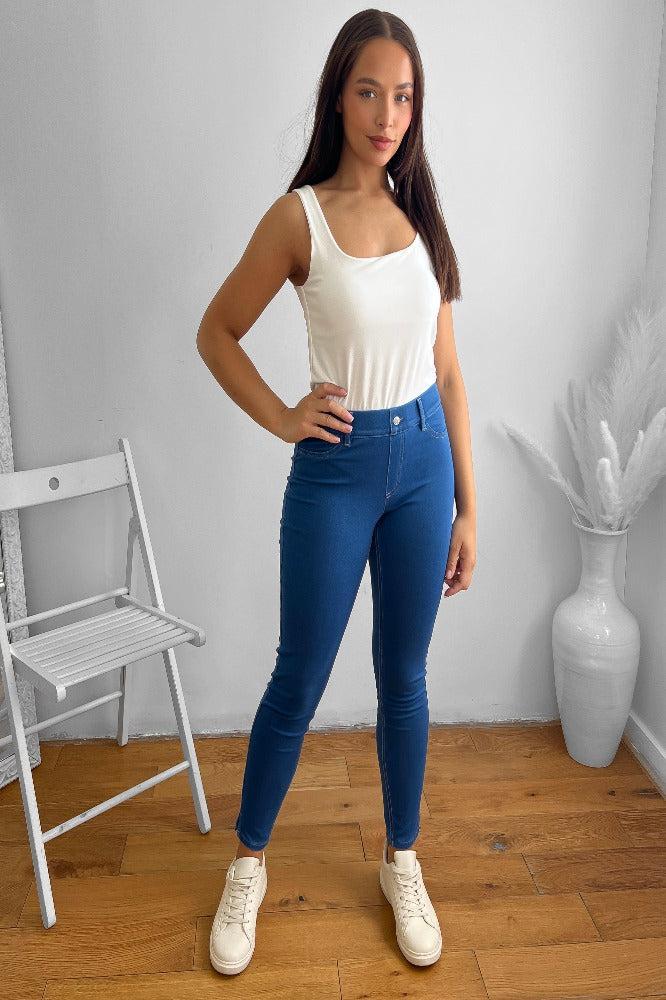Elastic Waist Cotton Blend Jeggings-SinglePrice