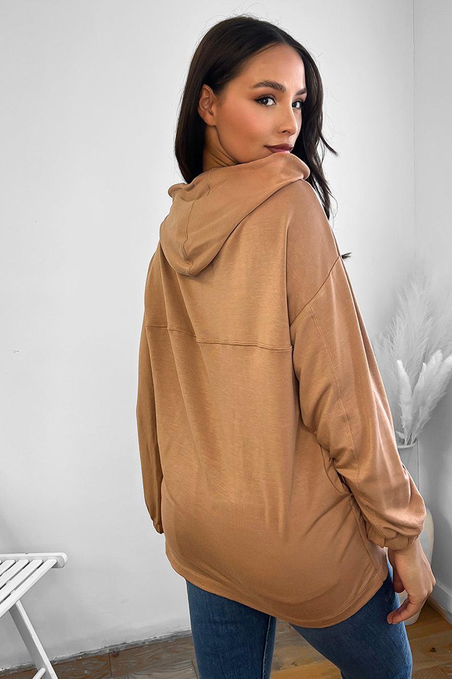 Paneled Detail Elastic Cuffs Hoodie-SinglePrice