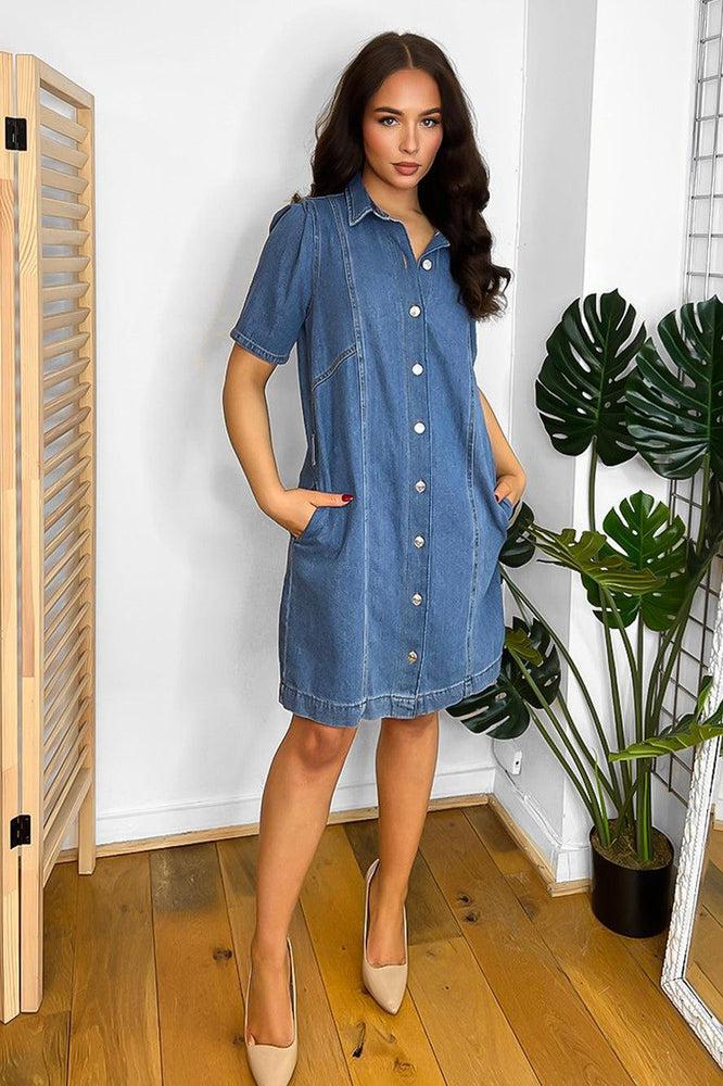 Blue Denim Classic Shirt Dress-SinglePrice