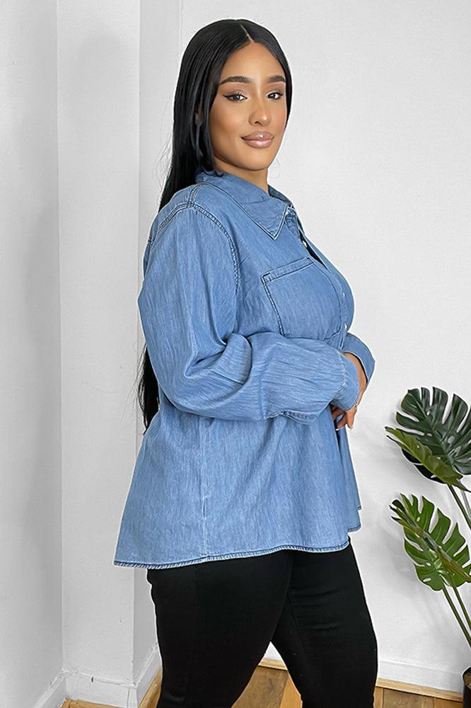 100% Cotton Chest Pocket Denim Shirt-SinglePrice