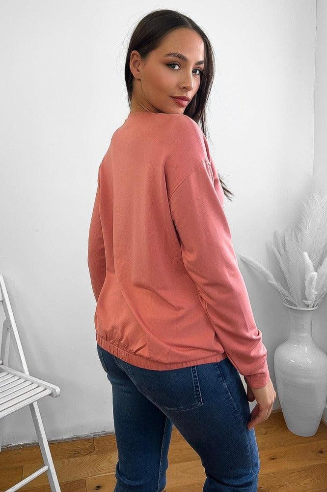 Pink Drawstring Hem Sweatshirt-SinglePrice