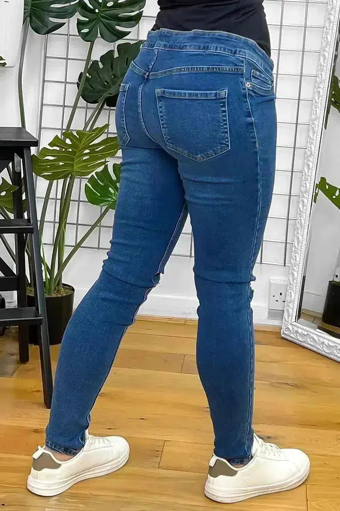 Ripped Knee Bump Cover Maternity Jeans-SinglePrice