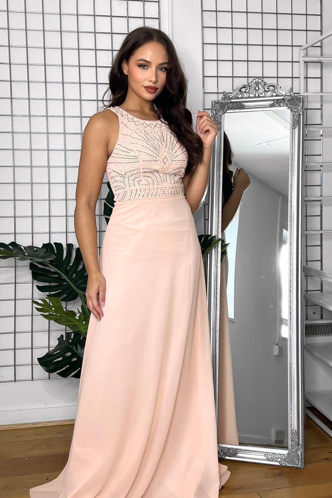 Rhinestones Embellished Halter Neck Occasion Maxi Dress-SinglePrice