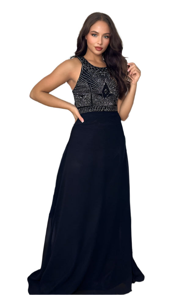 Rhinestones Embellished Halter Neck Occasion Maxi Dress-SinglePrice