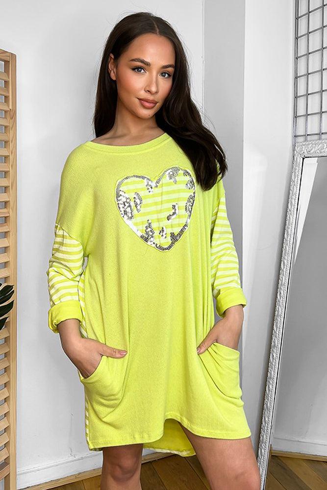 100% Cotton Sequined Heart Tunic-SinglePrice