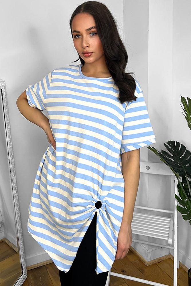100% Cotton Gathered To Side Striped Tunic-SinglePrice
