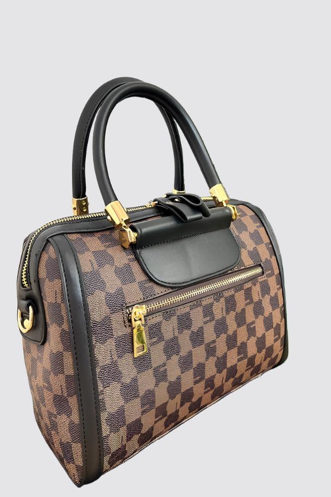 Contrast Stripe Logotype Print Vegan Leather Bowler Bag-SinglePrice