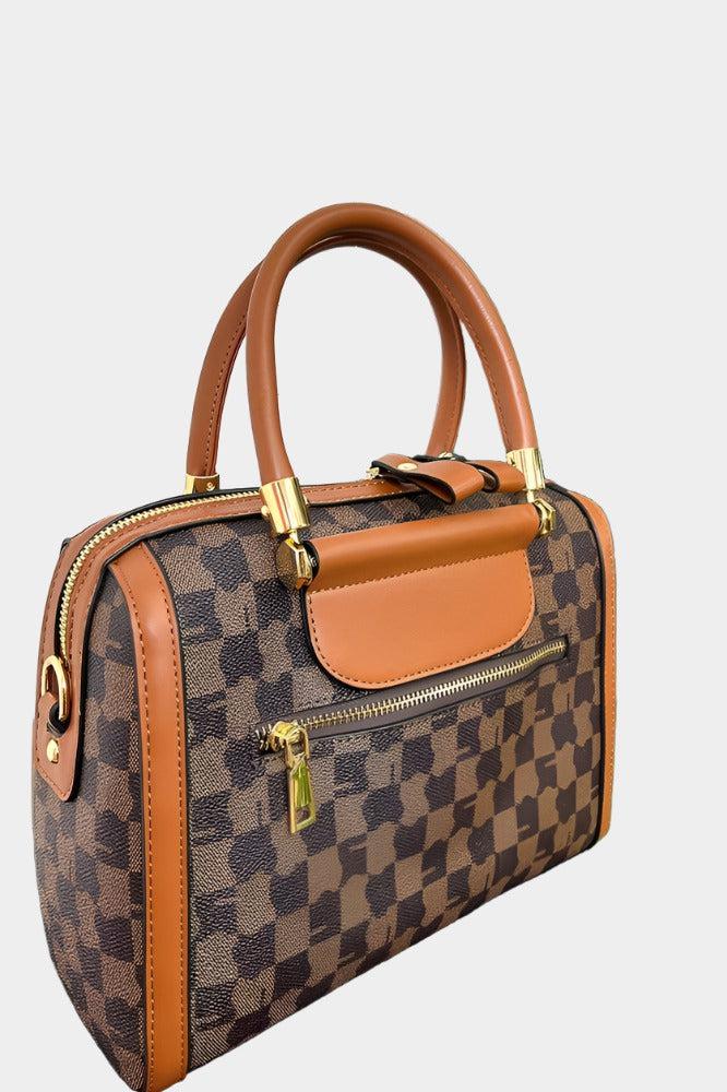 Contrast Stripe Logotype Print Vegan Leather Bowler Bag-SinglePrice
