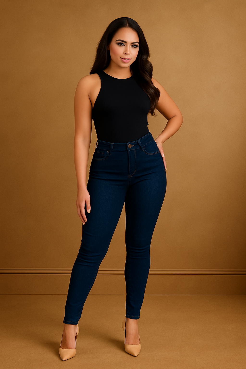 Navy Yellow Double Stitch Skinny Jeans