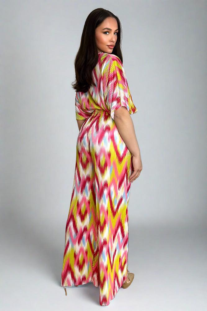 Multicolour Zig Zag Pattern Plisse Top And Trousers Set-SinglePrice