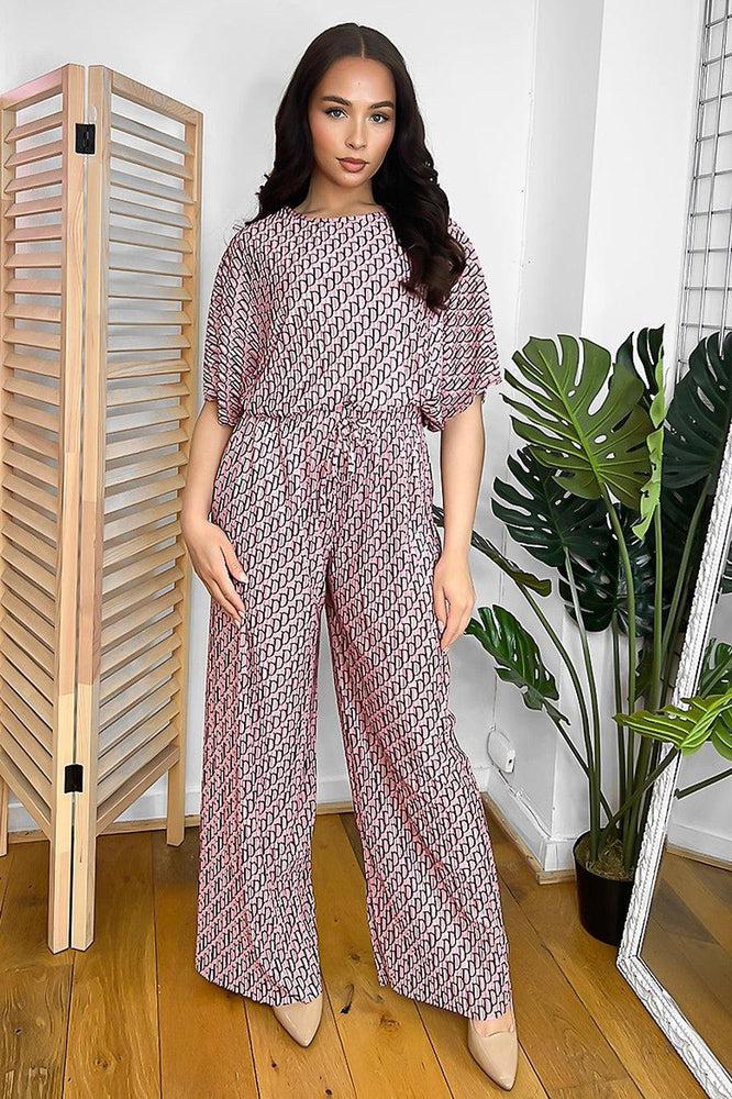 All Over Logo Print Plisse Top And Trousers Set-SinglePrice