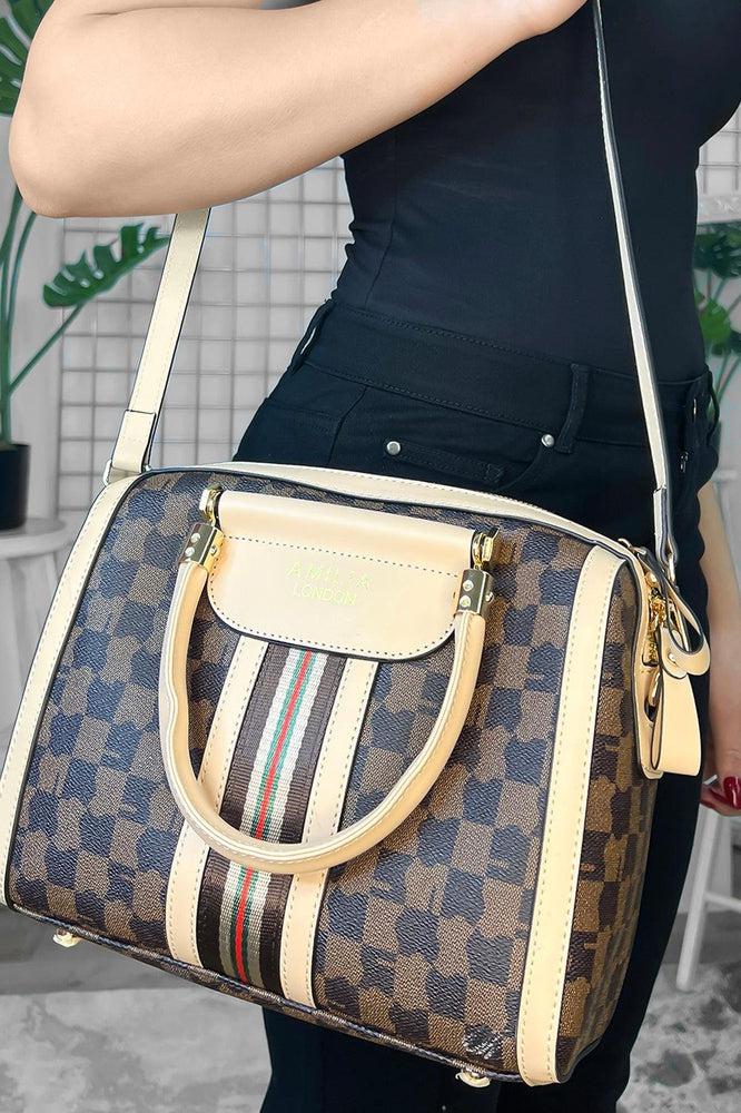 Contrast Stripe Detail Bowler Handbag-SinglePrice