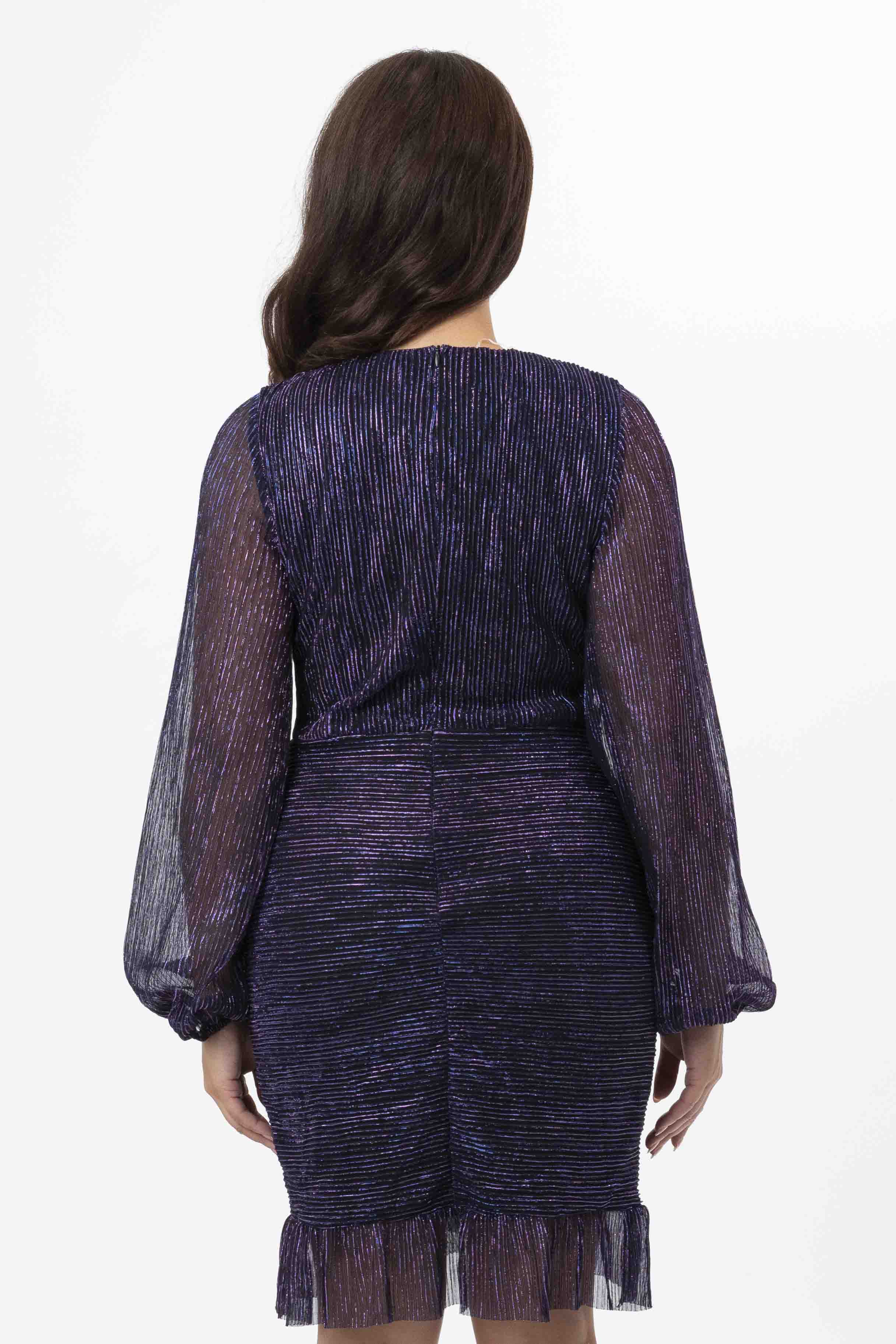 Plunge Neck Frill Hem Textured Shimmer Party Dress