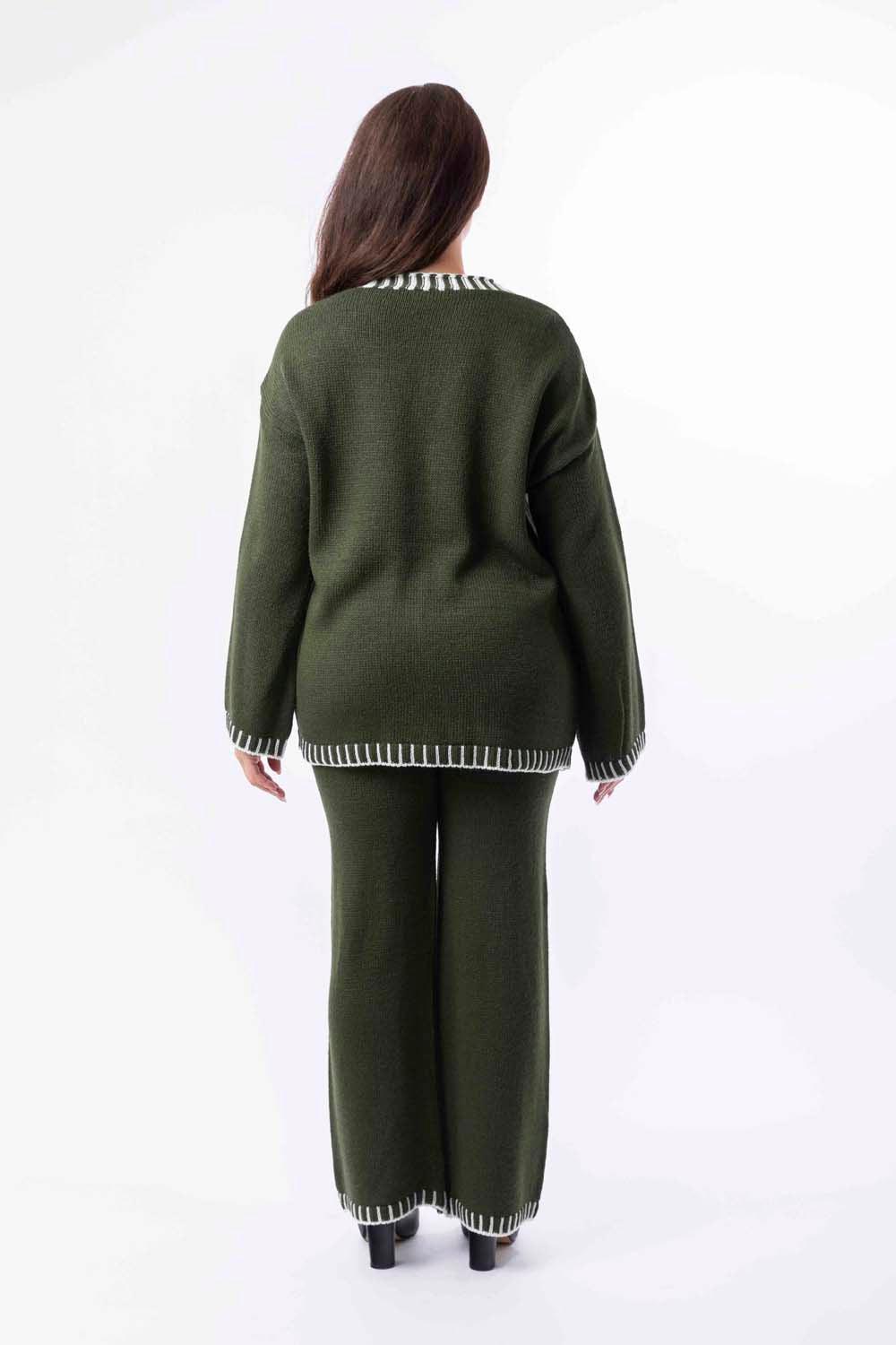 Wholesale Women's Contrast Stitch Effect Trim Knitted Leisure Set (PACK OF 3)