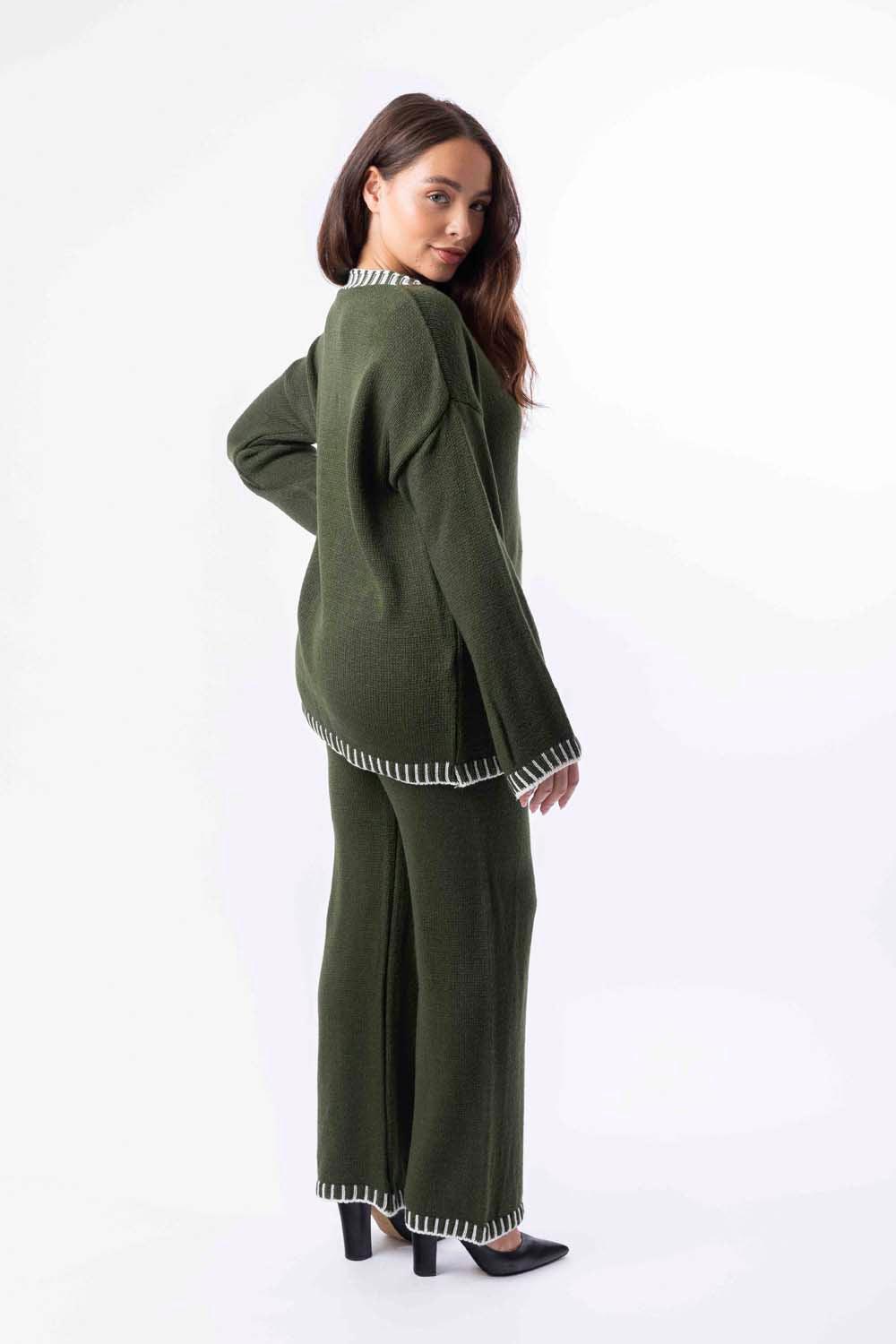 Wholesale Women's Contrast Stitch Effect Trim Knitted Leisure Set (PACK OF 3)
