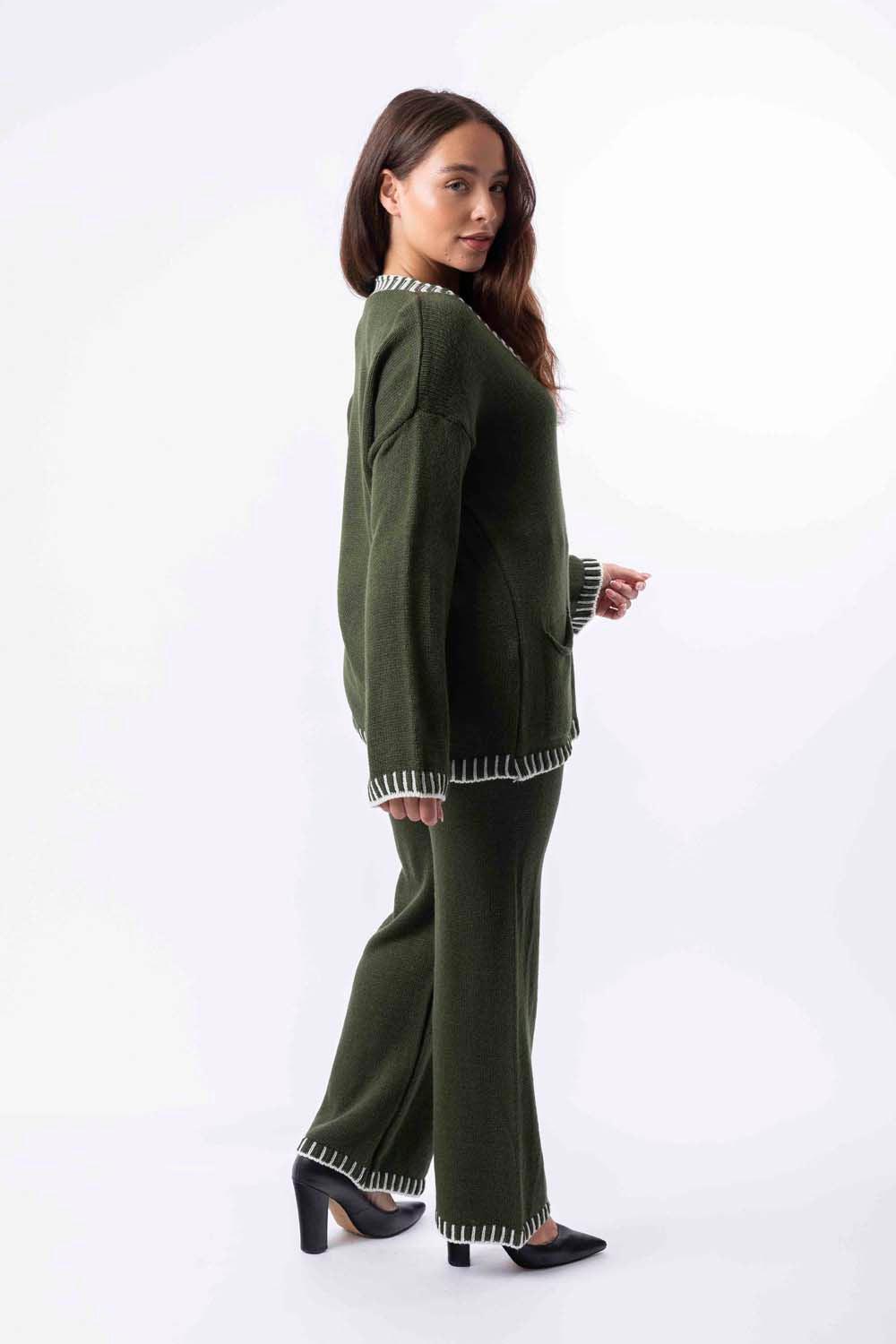 Wholesale Women's Contrast Stitch Effect Trim Knitted Leisure Set (PACK OF 3)